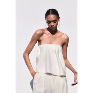 Zara Strapless Pleated Bandeau Top in Cream Ecru Ivory Size Medium 4661/015/712